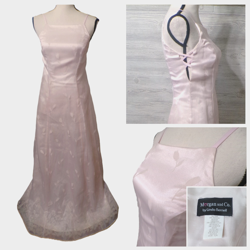 Y2k Maxi Dress 3/4 XS Light Pink Burnout Square Neck Fairy Princess Balletcore